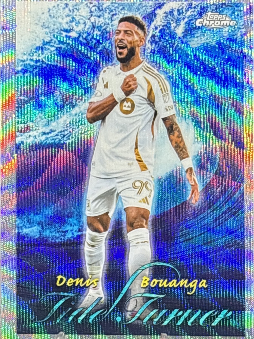 Topps Chrome Denis Bouanga Soccer Trading Card Tide Turner Aqua Refractor